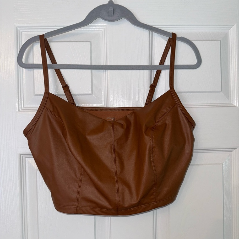 Offline by aerie Brown real luxe faux Leather Crop Top size XL